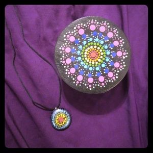 Hand painted stone necklace with matching box